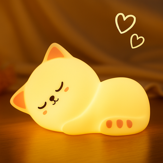 Soft Silicone Cat Night Light – 7 Color LED Touch Lamp for Kids and Baby Rooms