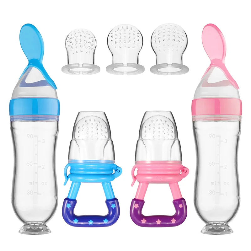 Baby Feeding Set (5pcs) – Spoon Bottle & Silicone Fruit Pacifier