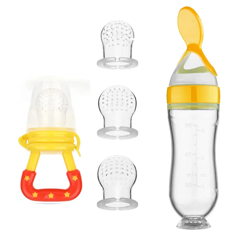 Baby Feeding Set (5pcs) – Spoon Bottle & Silicone Fruit Pacifier