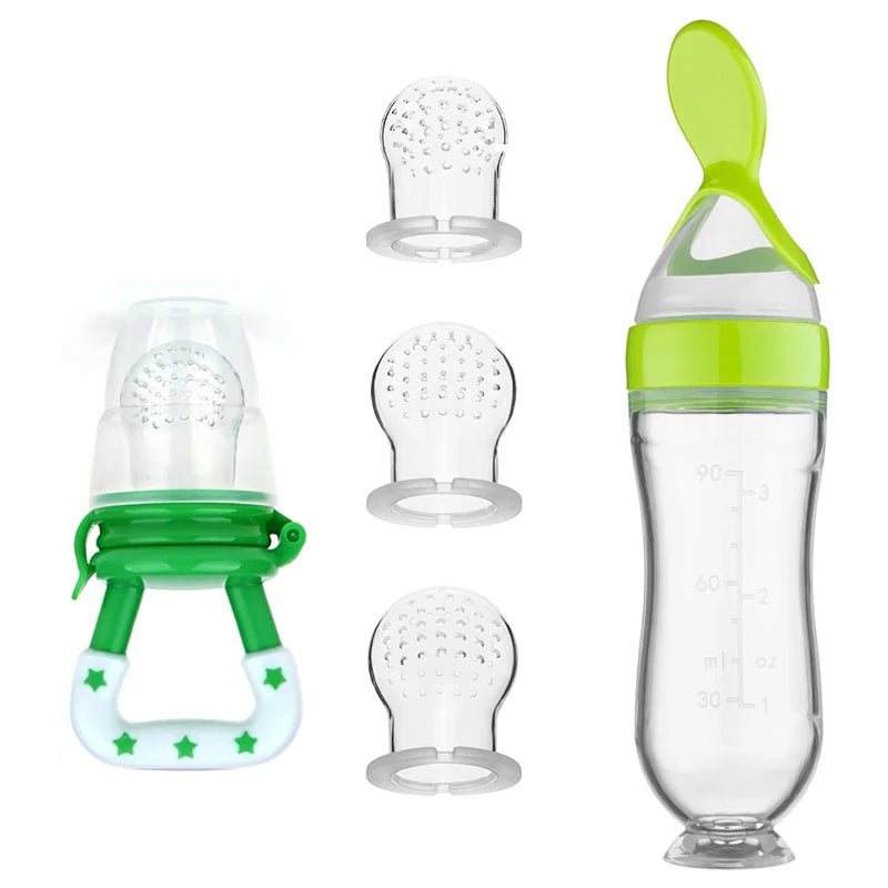 Baby Feeding Set (5pcs) – Spoon Bottle & Silicone Fruit Pacifier