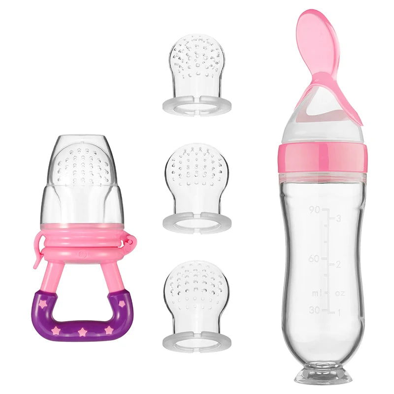 Baby Feeding Set (5pcs) – Spoon Bottle & Silicone Fruit Pacifier